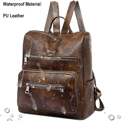 Miniatura 5 de Mochila para mujer, bolso de viaje de moda multiusos de cuero de la PU retro, Mochilas Daypack, M, Marrón