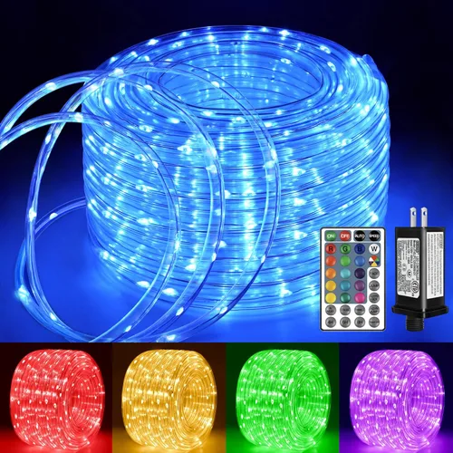 Miniatura 10 de Ollny Cuerda de luces para exteriores que cambian de color, 66 pies, 200 luces LED impermeables enchufables de Navidad con control remoto, 16