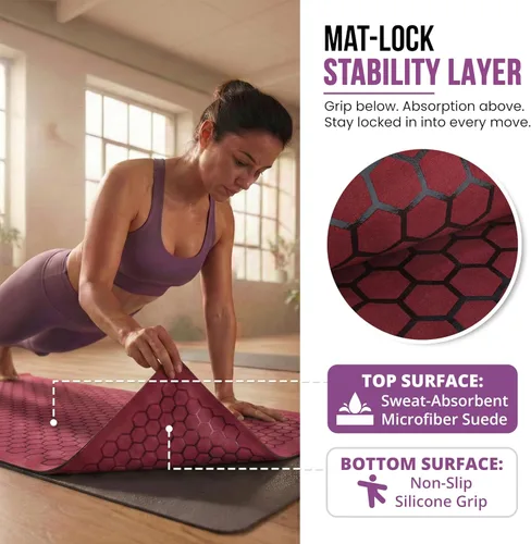 Miniatura 6 de Clever Yoga Toalla para esterilla de yoga caliente, agarre antideslizante para yoga caliente, absorbe el sudor, agarre de silicona de panal, se