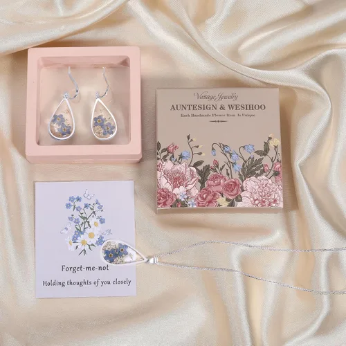 Miniatura 93 de Forget-Me-Not and Queen Anne's Lace Pressed Wildflower Earrings Pressed Flower Earrings Handmade Drop and Dangle Earrings Gift for Woman