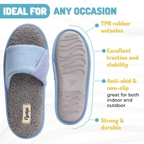 Miniatura 4 de Floopi Pantuflas de verano suaves con punta abierta para mujer con espuma viscoelástica, correa de punto acento, plantilla de rizo suave, suela
