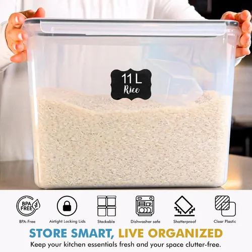 Miniatura 7 de Shazo 2 PC (3.0 gal 11 L) recipientes de almacenamiento de harina y azúcar con asa de transporte fácil - recipientes de almacenamiento