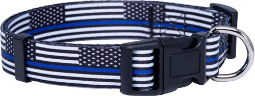 Native Pup Collar de perro con bandera de línea azul delgada (grande)