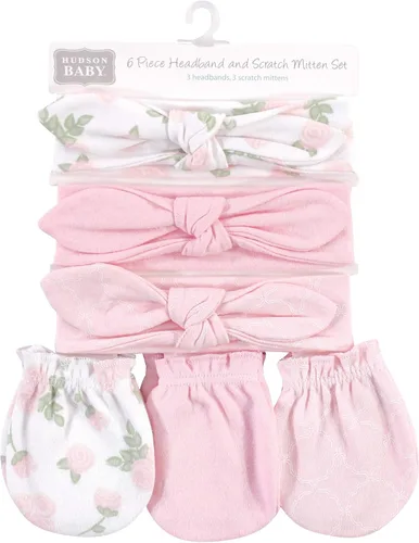 Miniatura 104 de Hudson Baby Conjunto de diadema de algodón y manoplas para rascar para bebé