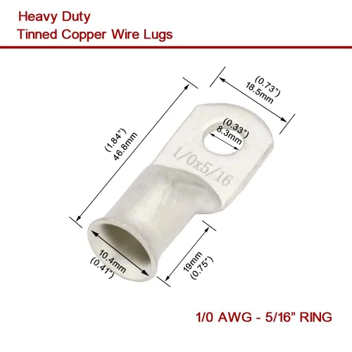 Miniatura 3 de 8 piezas de terminales de cable de cobre estañado de servicio pesado 1/0 AWG con espárrago de 3/8" y 8 piezas de terminales 1/0 AWG con espárrago