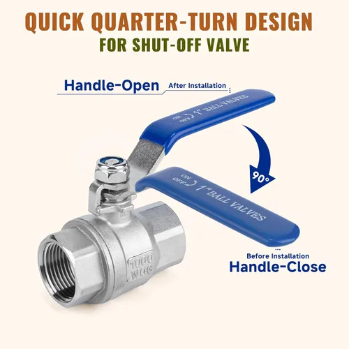 Miniatura 4 de 2 válvulas de bola de acero inoxidable 304, NPT hembra de puerto completo con mango de aislamiento de vinilo azul resistente (2, 1 pulgada)
