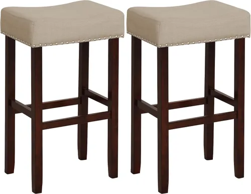 Miniatura 14 de Giantex 25 Inch Bar Stools, Backless Saddle Barstools with Sponge Padded Cushion, Nailhead Trim, 330 Lbs Wood Bar Stools with Foot Rest for Kitchen