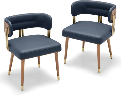 Miniatura 28 de ARTPLAN Juego de 2 sillas de comedor de cuero de nogal, modernas sillas de cocina con cojín de espuma de alta resistencia y marco de acero 2-Azul
