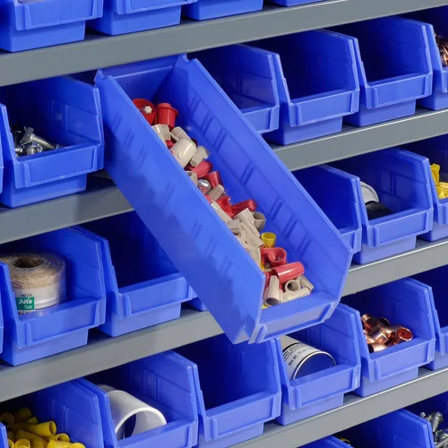 Miniatura 4 de Global Industrial Estantería de acero para 7 estantes con (42) contenedores de plástico de 4 pulgadas de alto, marco gris y cubos azules, 36