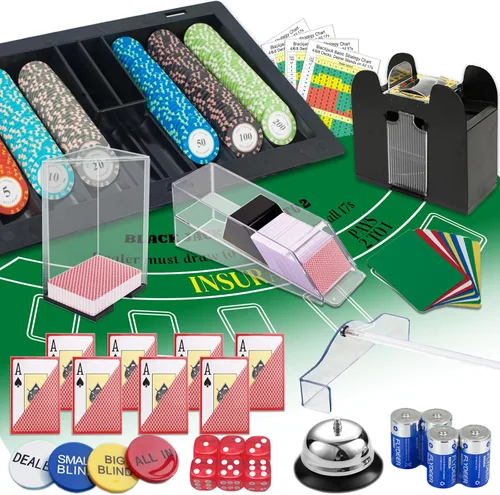 Miniatura 7 de Juego de Super Casino: 6 barajador de barajas+360 piezas de fichas+8 tarjetas de póquer+zapato de cartas+rastrillo de fichas+fieltro+accesorios