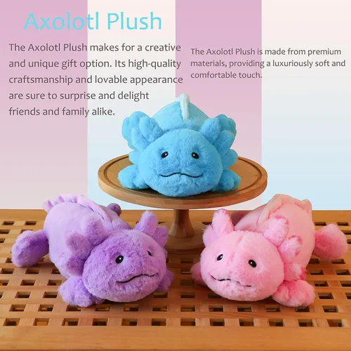 Miniatura 7 de Lindo ajolote de peluche, suave animal de peluche kawaii, juguetes de peluche, regalos para niños y niñas Azul