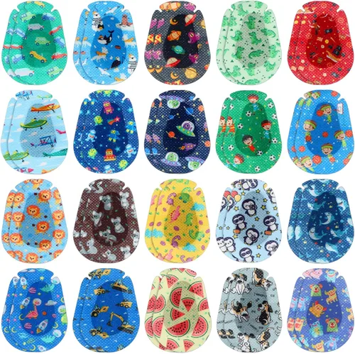Copkim 40 piezas de parches adhesivos para ojos para niños, 20 estilos, transpirables, para niños, paquete grande, bloqueando la luz, vendajes