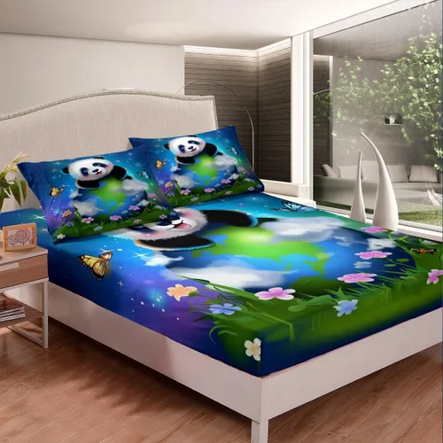 Miniatura 7 de Erosebridal Juego de sábanas bajeras con bolsillo profundo para niños y niñas, tamaño individual, color negro y blanco, con diseño de panda