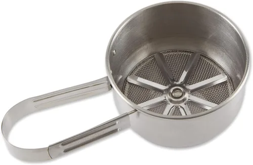 RSVP International Endurance® - Tamiz vintage de acero inoxidable con una sola mano, 1 taza, para tartas superiores, tamizar harina, adobo para