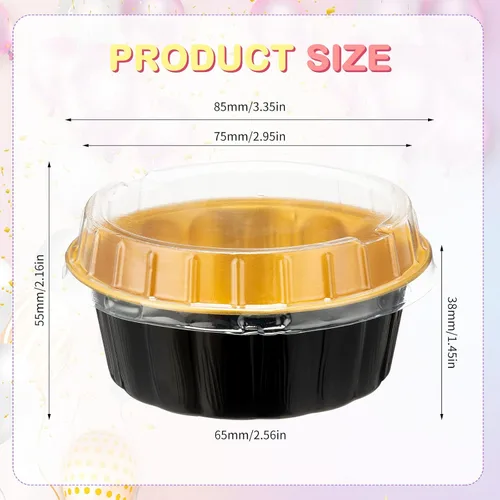 Miniatura 2 de Tessco for you 200 moldes desechables con tapas, 8 onzas, Ramekin Creme Brulee Ramekin, papel de aluminio, para cupcakes, para hornear, San plateado