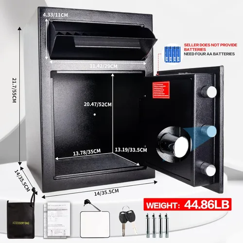 Miniatura 6 de Caja fuerte de seguridad para negocios de 2.5 cachorros con teclado digital, caja fuerte con ranura de caída con caja de carga frontal para dinero