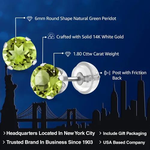 Miniatura 92 de Gem Stone King Aretes solitarios con piedra natal de oro de 14 quilates Redondos de 0.236 in Aretes de oro para mujeres y hombres