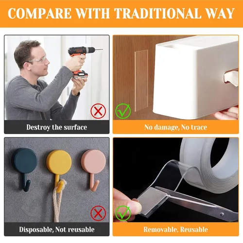 Miniatura 5 de Cinta adhesiva de doble cara para paredes, soporte de cinta extraíble para pósteres, cinta adhesiva resistente para colgar en la pared, cinta 4