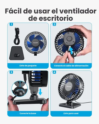 Miniatura 8 de Gaiatop - Ventilador de escritorio USB, pequeño pero potente, personal, portátil, silencioso, de 3 velocidades, ajustable, mini ventilador de mesa