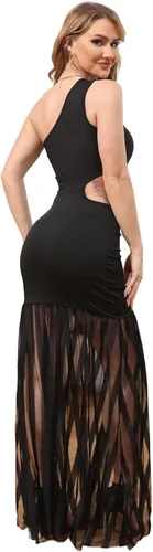 Miniatura 2 de Ekaliy Vestido de verano con un hombro para mujer, de malla, transparente, para cóctel, bodycon, para boda