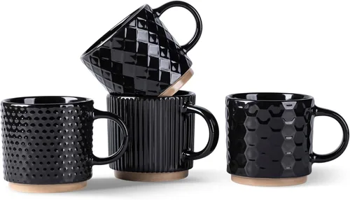 Miniatura 32 de GBhome Tazas de café apilables de 6 onzas, tazas de café de cerámica con patrones de textura para hombre, mujer, papá, mamá, juego de 4 tazas