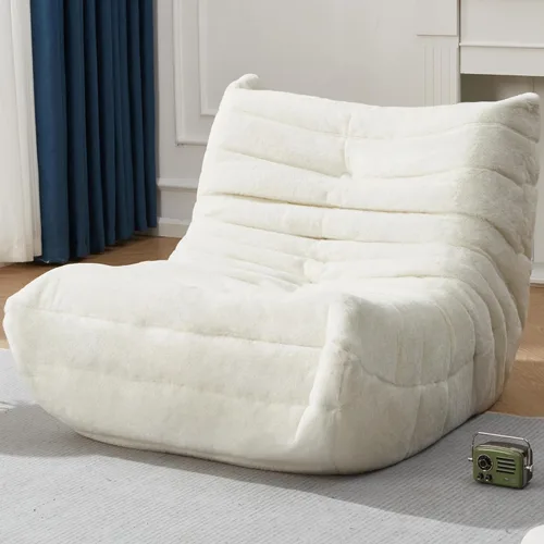Miniatura 30 de Sillones tipo puf para adultos, puf gigante con espuma viscoelástica, sillón puf con relleno, piel sintética, para la sala, dormitorio u oficina azul