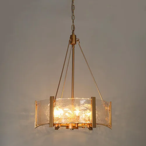 Miniatura 4 de ZEVNI Candelabro de tambor dorado, lámpara de cristal dorado para isla de cocina, lámpara moderna de 6 luces para comedor, entrada, vestíbulo