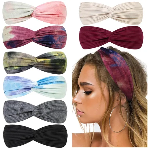 Miniatura 14 de Huachi Diademas turbantes para mujer, bandas anchas para la cabeza, moda de otoño, bandas elásticas gruesas y bohemias antideslizantes para niñas