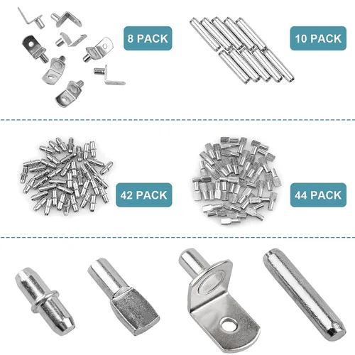 Miniatura 5 de Juego de 104 piezas de clavijas para estante, clavijas de estante mejoradas de 4 estilos, clavijas de soporte de estante de 5 mm y 1/4 pulgadas
