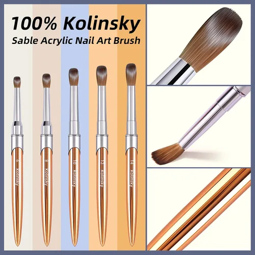 Miniatura 4 de Kolinsky - Brocha de uñas acrílicas 100% tamaño 8, pincel de arte de forma redonda para manicura profesional de uñas (#8, dorado)