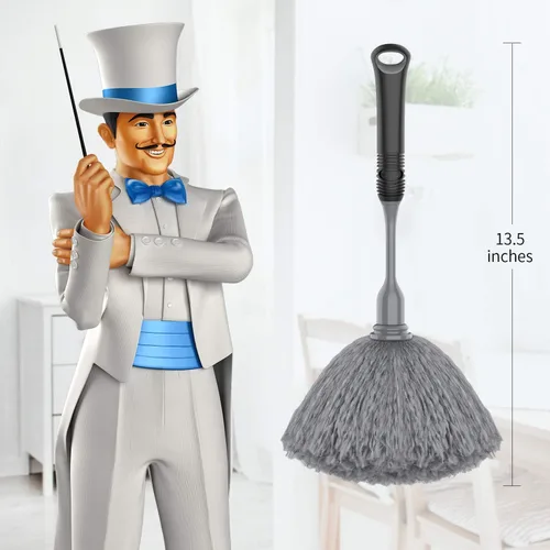 Miniatura 2 de MR.SIGA Plumero de microfibra delicado, mango cómodo antideslizante, cabezal de plumero lavable desmontable, gris y negro