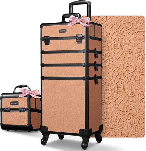 Miniatura 41 de BYOOTIQUE estuche rodante para maquillaje 4 en 1, con cerradura, maletín tipo trolley para cosméticos, con 4 ruedas extraíbles, organizador de viaje