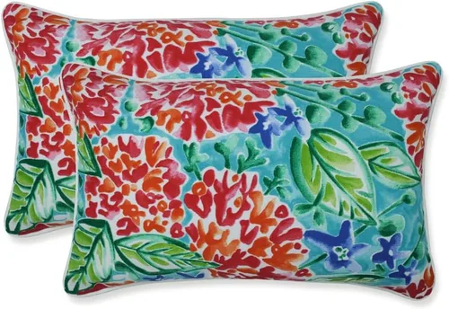 Miniatura 52 de Pillow Perfect - Cojines decorativos florales brillantes para interiores/exteriores, 2 unidades, lumbar - 11.5 x 18.5 pulgadas, verde/rojo Zoe