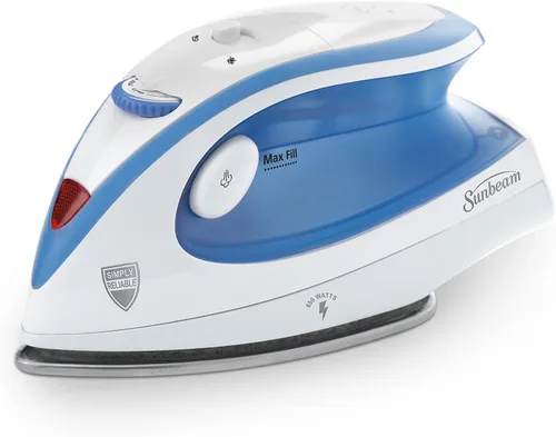 Sunbeam Hot-2-Trot Plancha de vapor de viaje, 800 vatios de doble voltaje 120/240, tamaño compacto, portátil, suela antiadherente, mango suave al