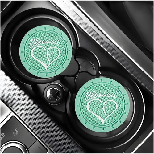 Miniatura 7 de KVAEY 2 PCS Posavasos para Portavasos de Coche, 2.76 Pulgadas Alfombrillas Antideslizantes para Bebidas del Vehículo con Linda Cruz Bendita