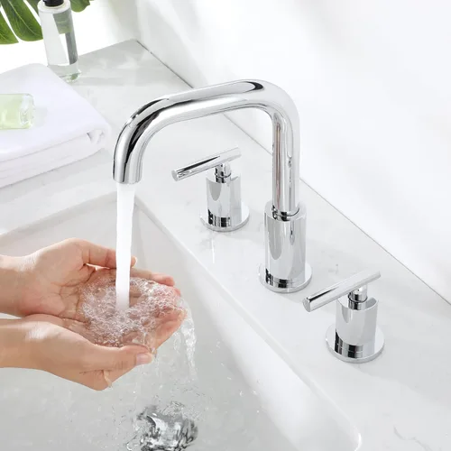 Miniatura 3 de Grifo de baño de 8 pulgadas de extensión amplia, 2 manijas 3 orificios, grifo de baño cromado con desagüe de lavabo y manguera de suministro de Cromo