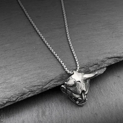 Miniatura 6 de Oni Mask Hannya Prajna - Collar de acero inoxidable con máscara de diablo japonés, collar de samurái de buena suerte