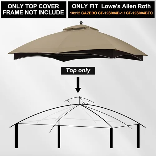 Miniatura 3 de MASTERCANOPY Toldo de Repuesto Superior para Cenador Lowe's Allen Roth de 10 x 12 pies #GF-12S004B-1 (Caqui, Poliéster)