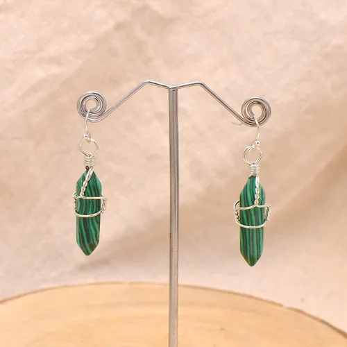 Miniatura 33 de Pendientes de cristal de punta envuelta en alambre de piedra pulida para mujer Reiki Energy Healing