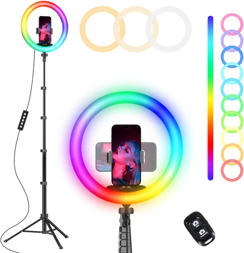 Miniatura 9 de UBeesize - Anillo de luz para selfies de 12" con soporte de trípode extensible de 62" y control remoto, luz LED circular con soporte para teléfono