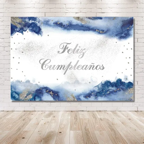 Miniatura 6 de MEHOFOND Telón de fondo de feliz cumpleaños de 7 x 5 pies para niño, fiesta mexicana, suministros de decoración de fiesta de feliz cumpleaños, Azul