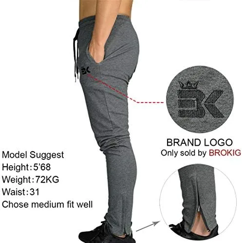Miniatura 3 de Brokig - Pantalones deportivos con cremallera para hombre pantalones casuales para entrenamiento y gimnasia cómodos pantalones de chándal ajustados