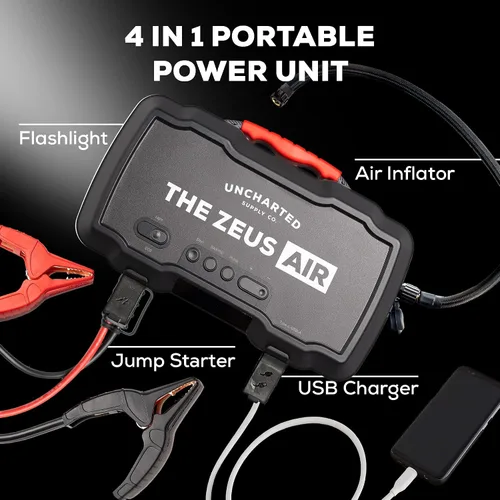 Miniatura 2 de Uncharted Supply Co. Zeus Air, arrancador portátil de 2000 A, inflador de neumáticos y compresor de 150 PSI, banco de energía de 15,000 mAh