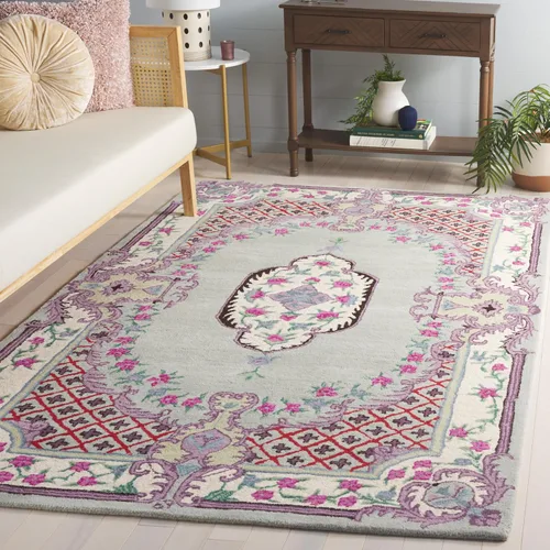 Miniatura 19 de SAFAVIEH Bellagio Collection - Alfombra decorativa de 2 x 3 pies, azul y rosa, hecha a mano de lana de medallón, ideal para zonas de alto tráfico