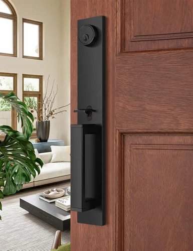 Tinewa Juego de cerradura de puerta principal, juegos completos de manijas de puerta principal con escudo completo, juegos de cerraduras de puerta