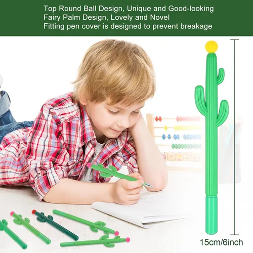 Miniatura 2 de Outus Paquete de 24 bolígrafos de cactus de 0.020 in con forma de cactus negro, bolígrafo de tinta de gel verde Saguaro para aula, oficina, escuela