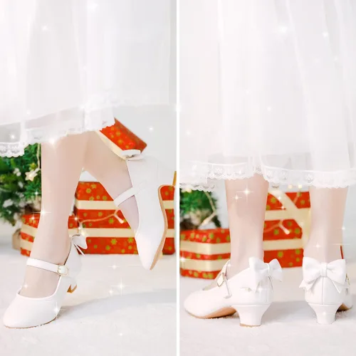 Miniatura 7 de Dufannie Zapatos de vestir para niñas, zapatos de tacón bajo de princesa, zapatos planos con purpurina para bodas y fiestas