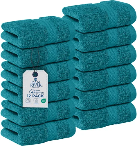 Miniatura 19 de DAN RIVER Paquete de 12 toallas faciales 100% algodón de alta calidad para baño, paños reutilizables para ducharse, 12 x 12 pulgadas, paños de lujo