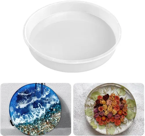 Miniatura 7 de RESINWORLD Molde de Bandeja Grande Redondo de 10" x 2" de Profundidad, Molde de Bandeja de Silicona Brillante para Reloj de Mesa para Fundición