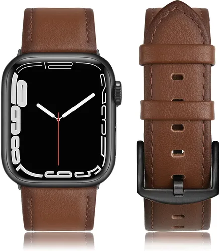 Correa de cuero compatible con correas de Apple Watch de 1.811 in, 1.772 in, 1.732 in, 1.654 in (Serie 1/2/3) para hombres y mujeres, correa de